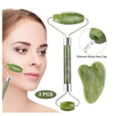 Rolo de Pedra de Jade + Placa Gua Sha para Massagem Facial Anti-Rugas - eKoloja