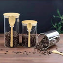 Recipiente de Vidro Transparente com Tampas de Bambu e Colher de Madeira - eKoloja