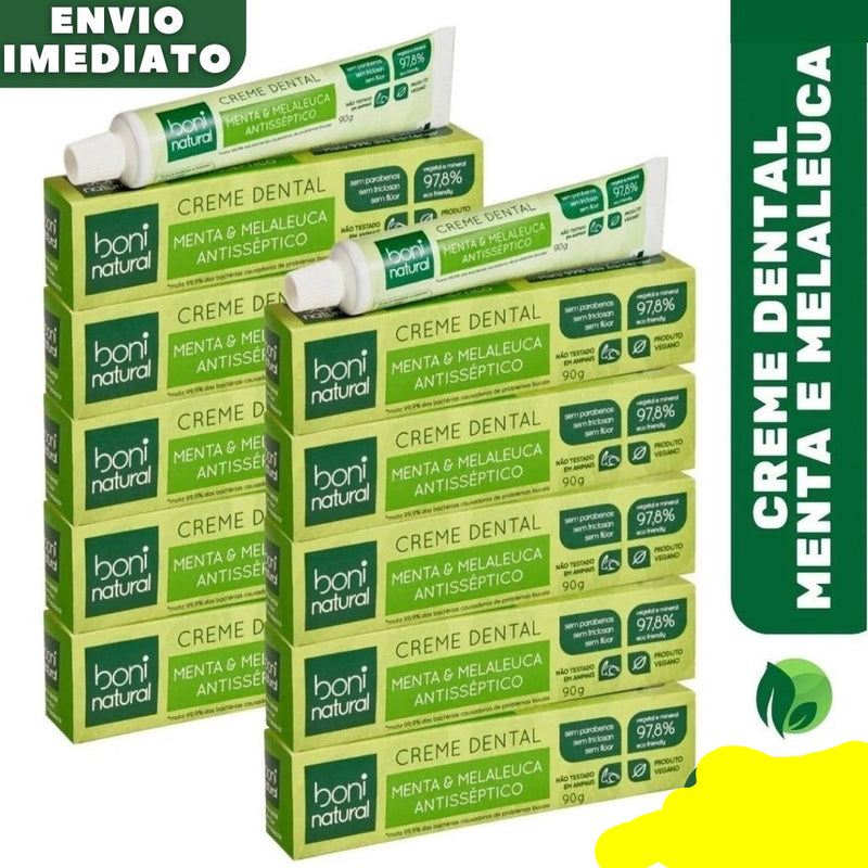 Kit 10 Creme Dental Boni Natural Sem Flúor Menta e Melaleuca 900g - eKoloja