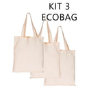 Kit 3 sacola ECOBAG 32x38cm GRANDE ecológica Lisa - 100% algodão cru