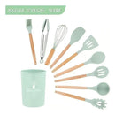 KIT de Utensílios Para Cozinha em Silicone e Bambu 12 Peças