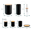 Kit Banheiro Lavabo Conjunto Acessórios lixeira escova 6 Peças Bambu Luxo Preto/Branco
