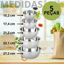 Conjunto Kit 5 Bowls Inox Tigelas Panela Saladeira Multiuso Inox Cozinha Saladas