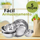 Conjunto Kit 5 Bowls Inox Tigelas Panela Saladeira Multiuso Inox Cozinha Saladas
