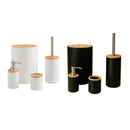 Kit Banheiro Lavabo Conjunto Acessórios lixeira escova 6 Peças Bambu Luxo Preto/Branco