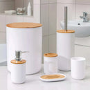 Kit Banheiro Lavabo Conjunto Acessórios lixeira escova 6 Peças Bambu Luxo Preto/Branco
