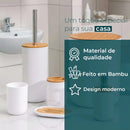 Kit Banheiro Lavabo Conjunto Acessórios lixeira escova 6 Peças Bambu Luxo Preto/Branco