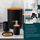 Kit Banheiro Lavabo Conjunto Acessórios lixeira escova 6 Peças Bambu Luxo Preto/Branco