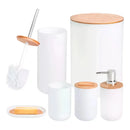 Kit Banheiro Lavabo Conjunto Acessórios lixeira escova 6 Peças Bambu Luxo Preto/Branco