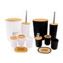 Kit Banheiro Lavabo Conjunto Acessórios lixeira escova 6 Peças Bambu Luxo Preto/Branco