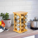 Porta-Temperos de Bambu com 16 Potes de Vidro – Organizador de Especiarias para Cozinha