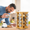 Porta-Temperos de Bambu com 16 Potes de Vidro – Organizador de Especiarias para Cozinha